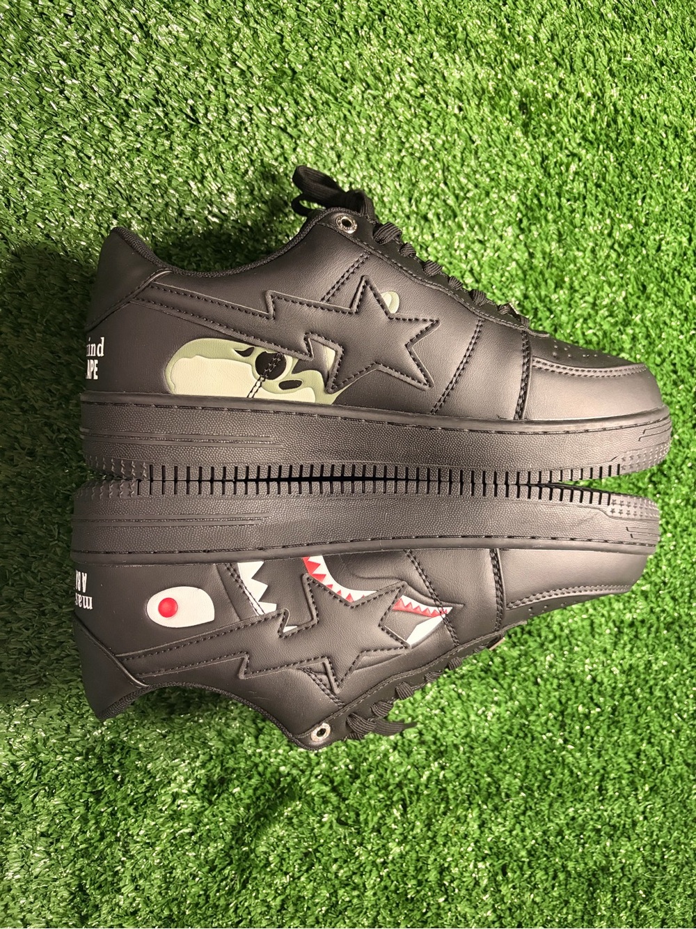 A Bathing Ape X Mastermind Black Low-Top Graphic Shark-Accent Sneakers